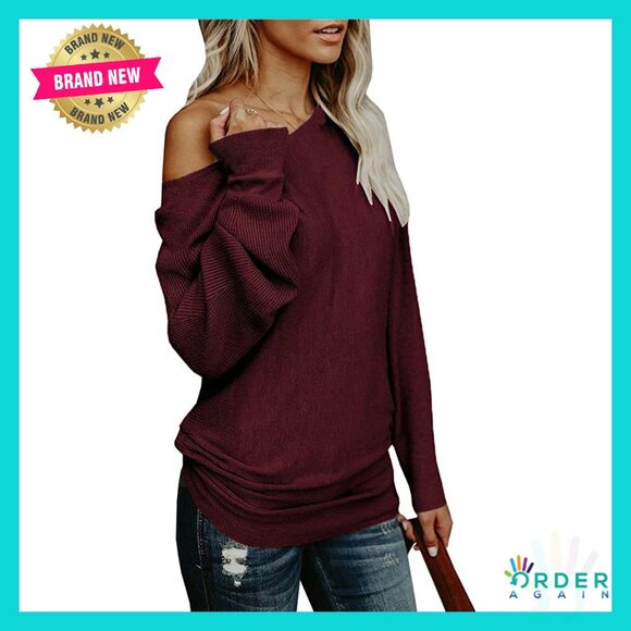 Oversized Off Shoulder Sweater Batwing Sleeve Y2K Chic Knit Pullover Tunic